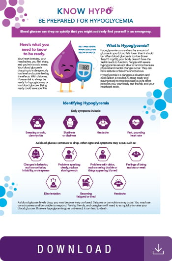 Infographic on being prepared for hypoglycemia. 