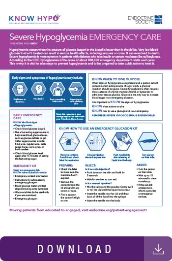 Infographic on understanding severe hypoglycemia emergency care.